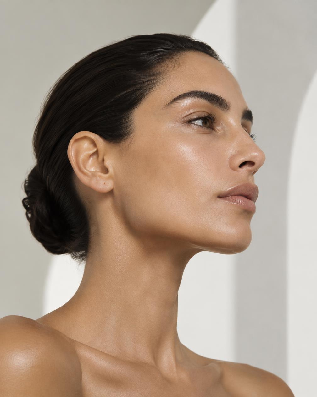 Elegant profile portrait with natural skin texture